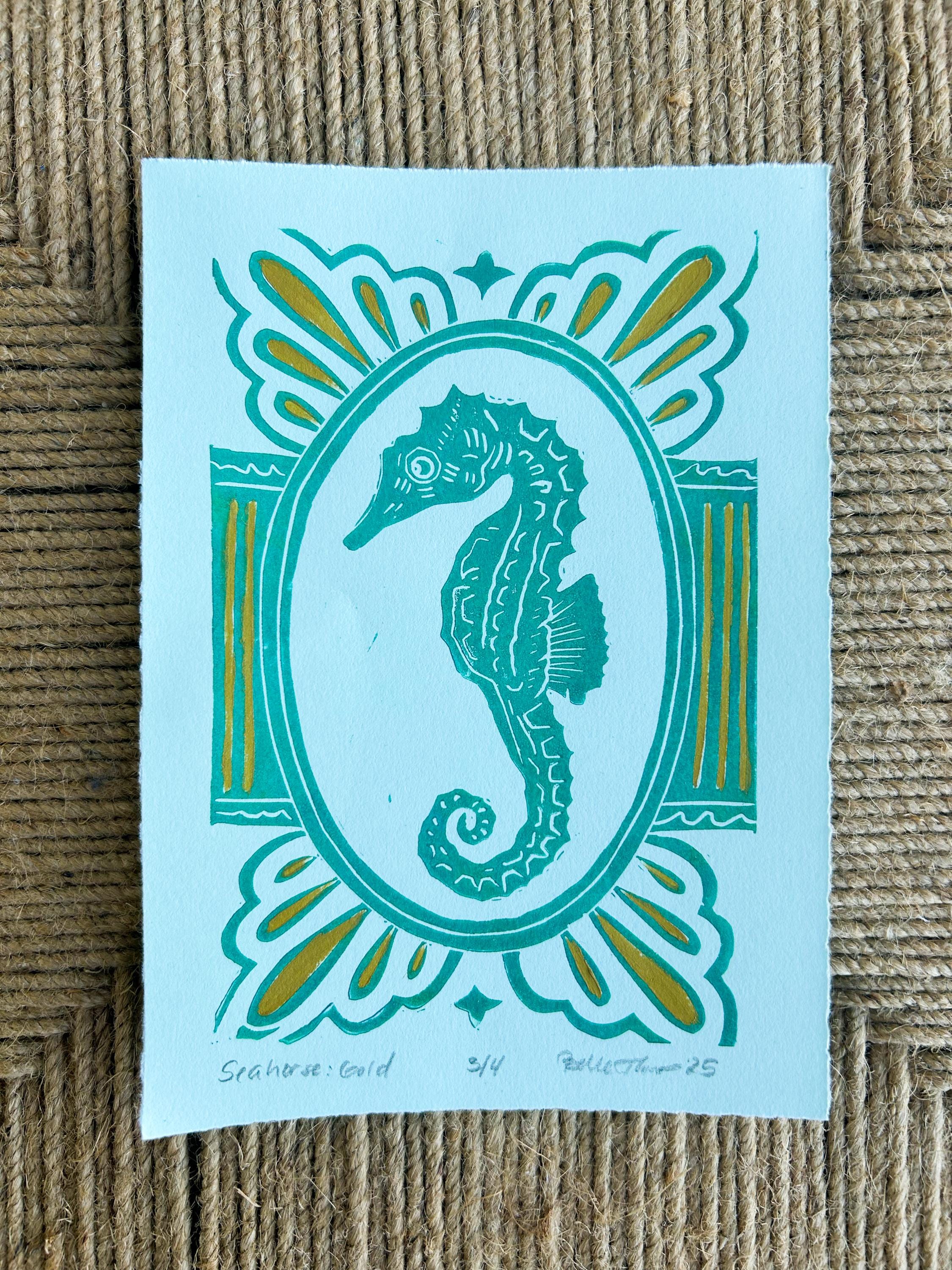Seahorse Linocut Print