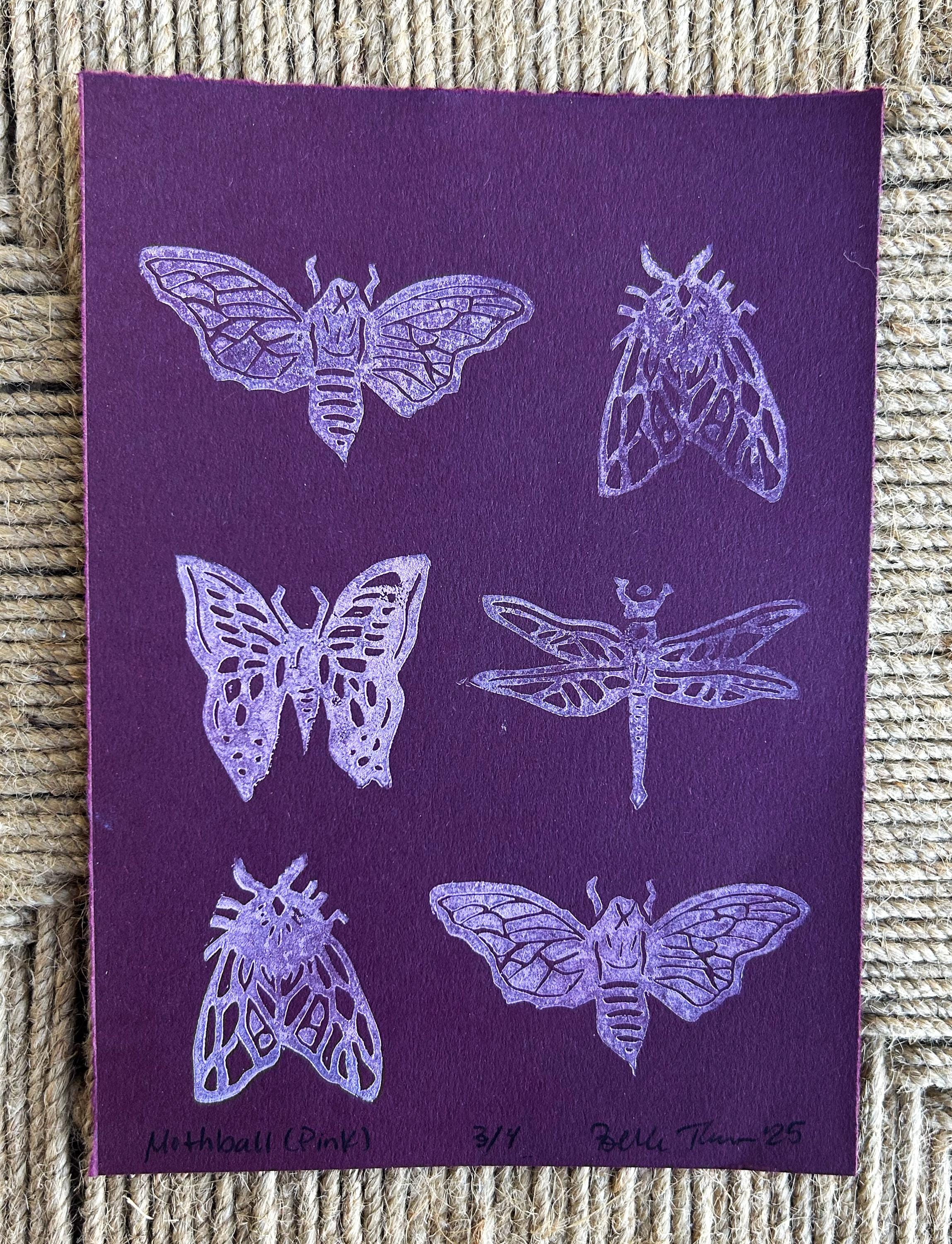 Pink Mothball Linocut Print
