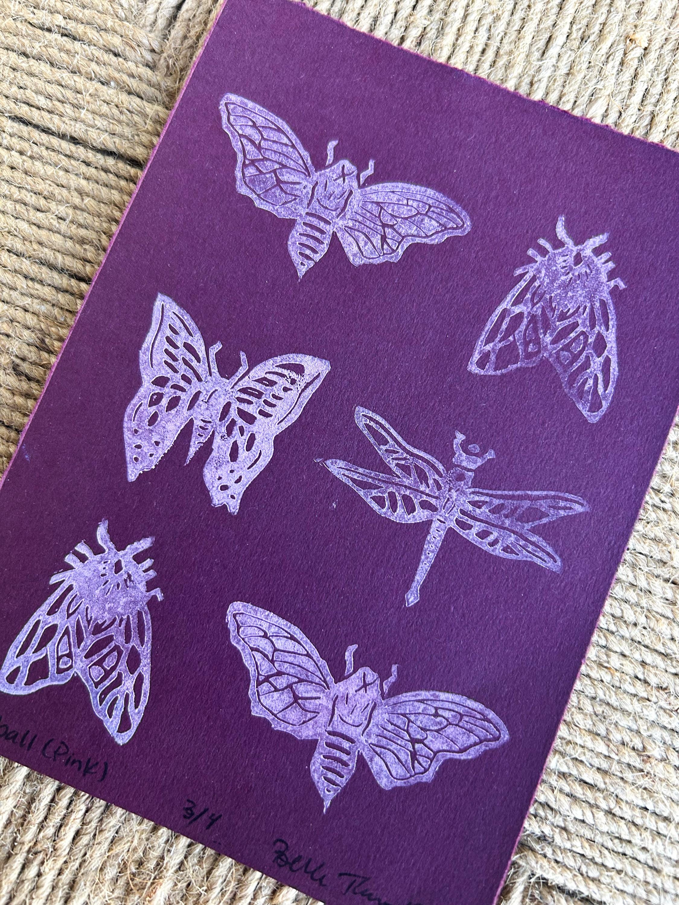 Pink Mothball Linocut Print