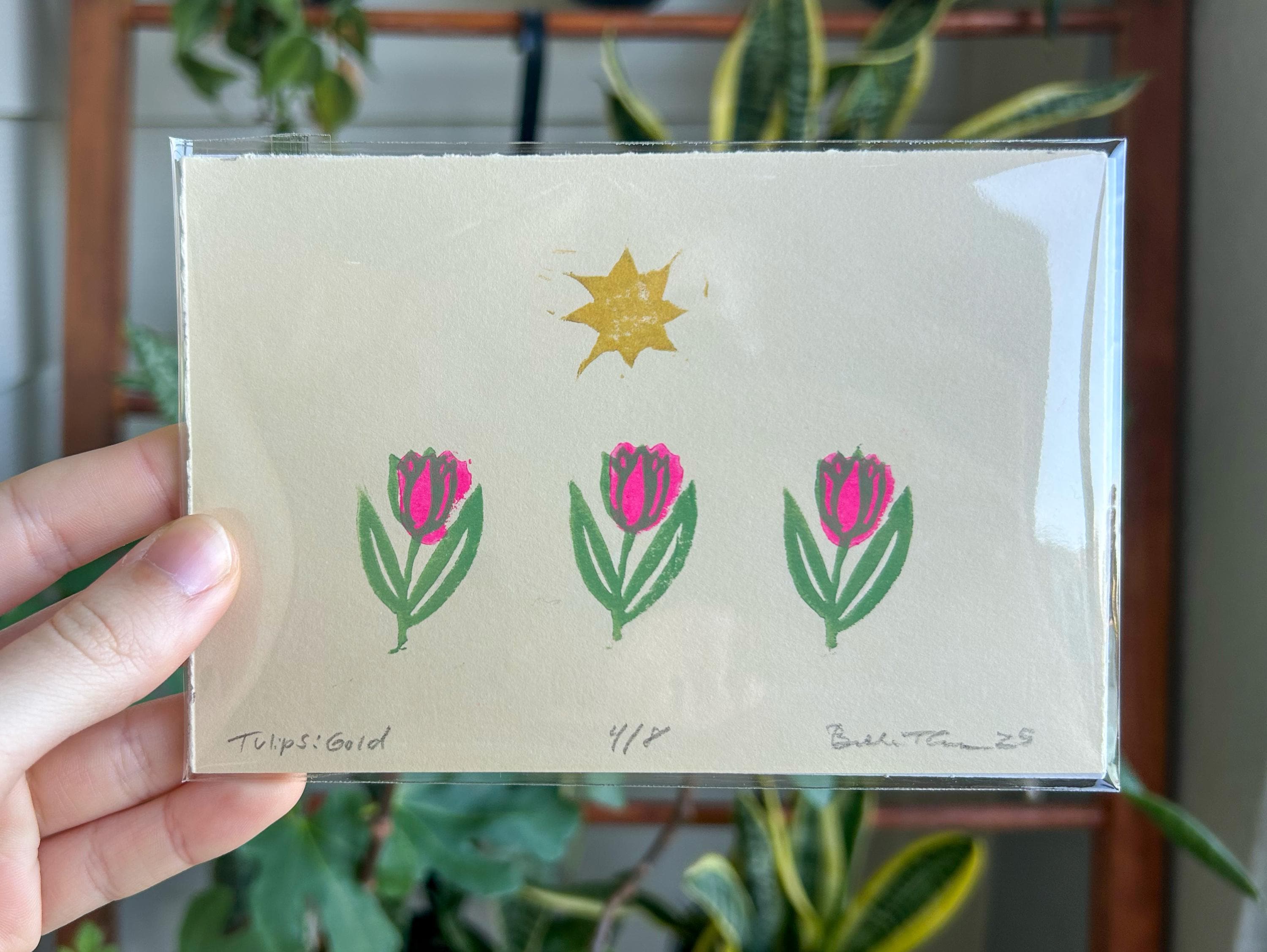 Dancing Tulips Linocut Print