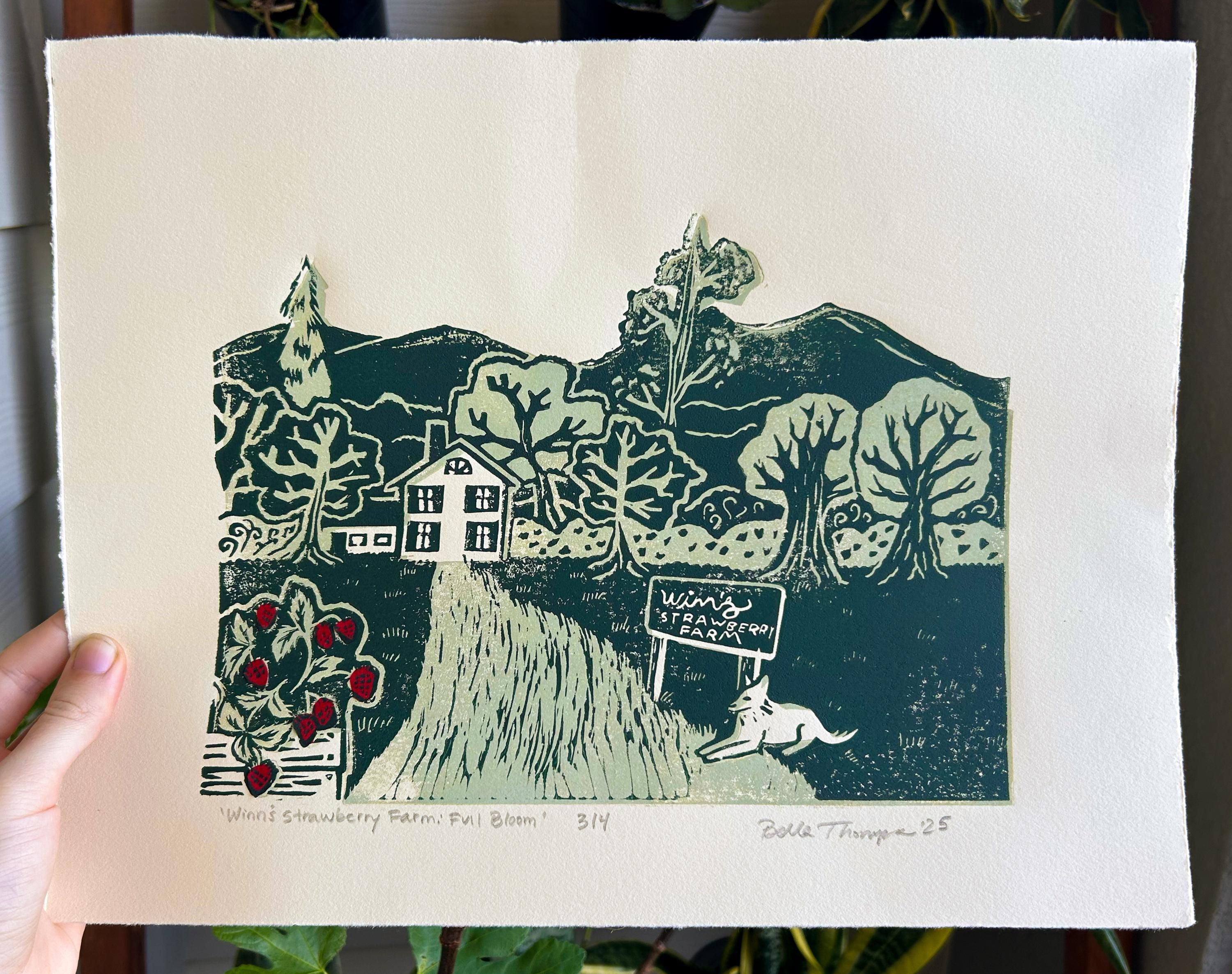 Winn's Strawberry Farm Linocut Print