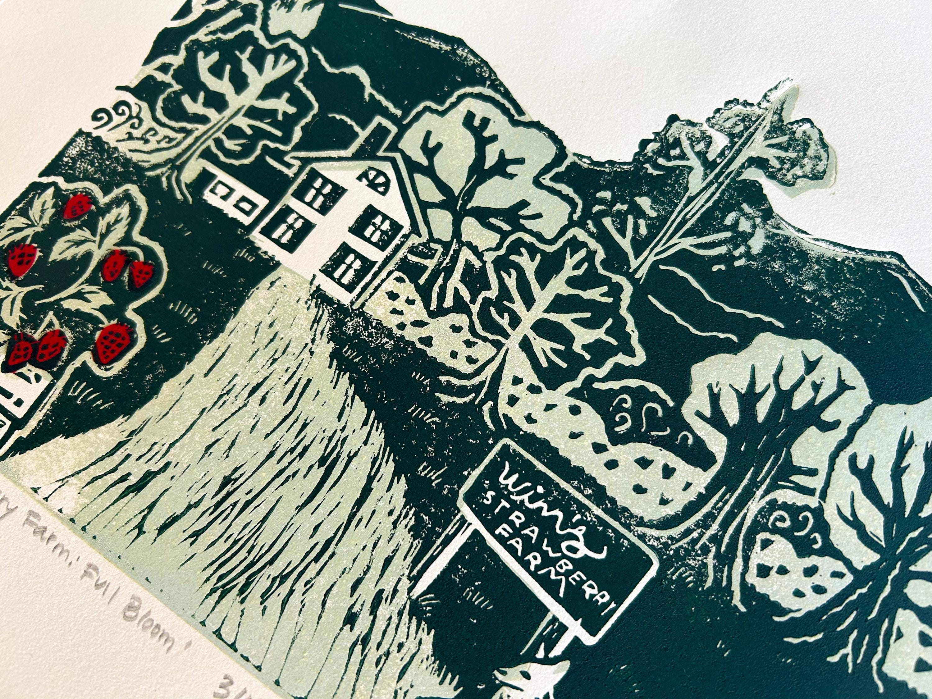 Winn's Strawberry Farm Linocut Print