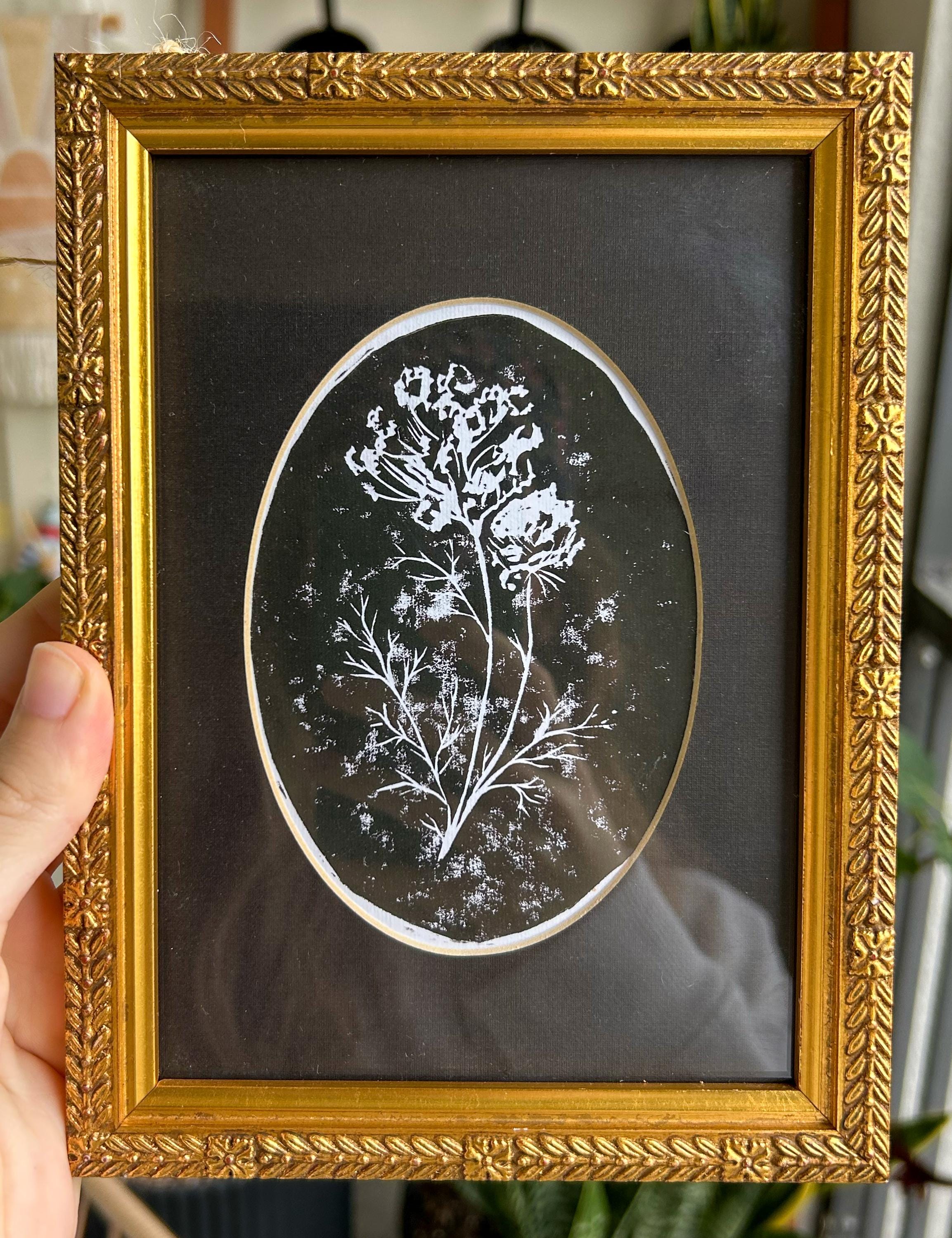 Framed Baby’s Breath Linocut Print
