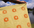 sunshine linocut yellow teatowel outside